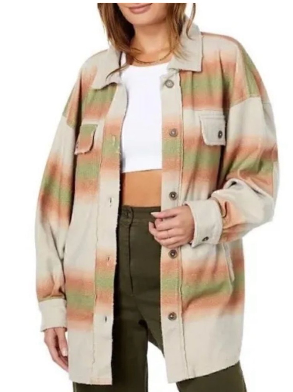 Free People Printed Ruby Jacket Shacket Marzipan Combo Oversized Fleece Muted XS